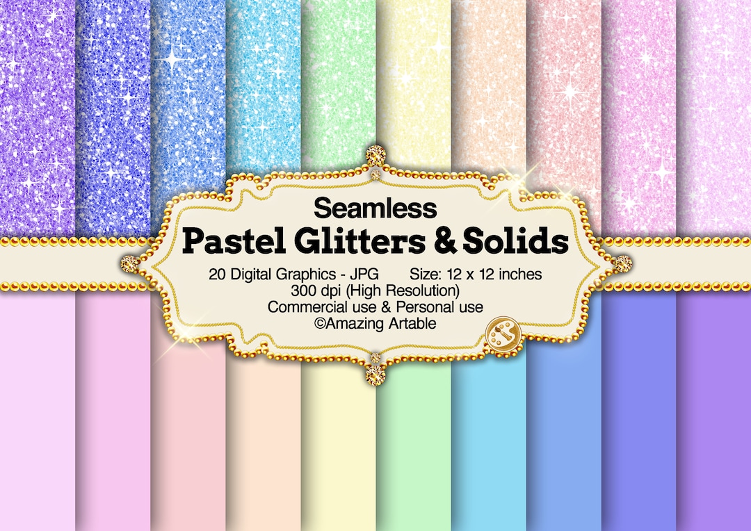 Pastel Glitters and Solids Seamless Digital Paper: Sparkle Rainbow ...