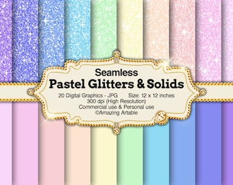 Pastel, glitters en effen naadloos digitaal papier: glinsterende regenboog glitter digitaal papier pastel effen papier iriserende glitter achtergrond