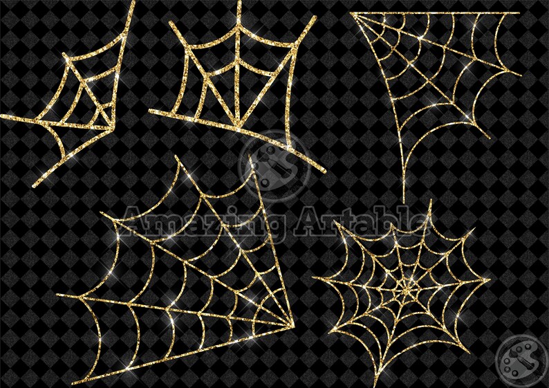 Gold Glitter Spider Web Clipart: Sparkly Spider Web Clip Art Halloween ...