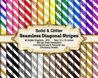 Seamless Diagonal Stripes Digital Paper: seamless rainbow stripes paper luxury gold glitter paper oblique stripe pattern birthday background