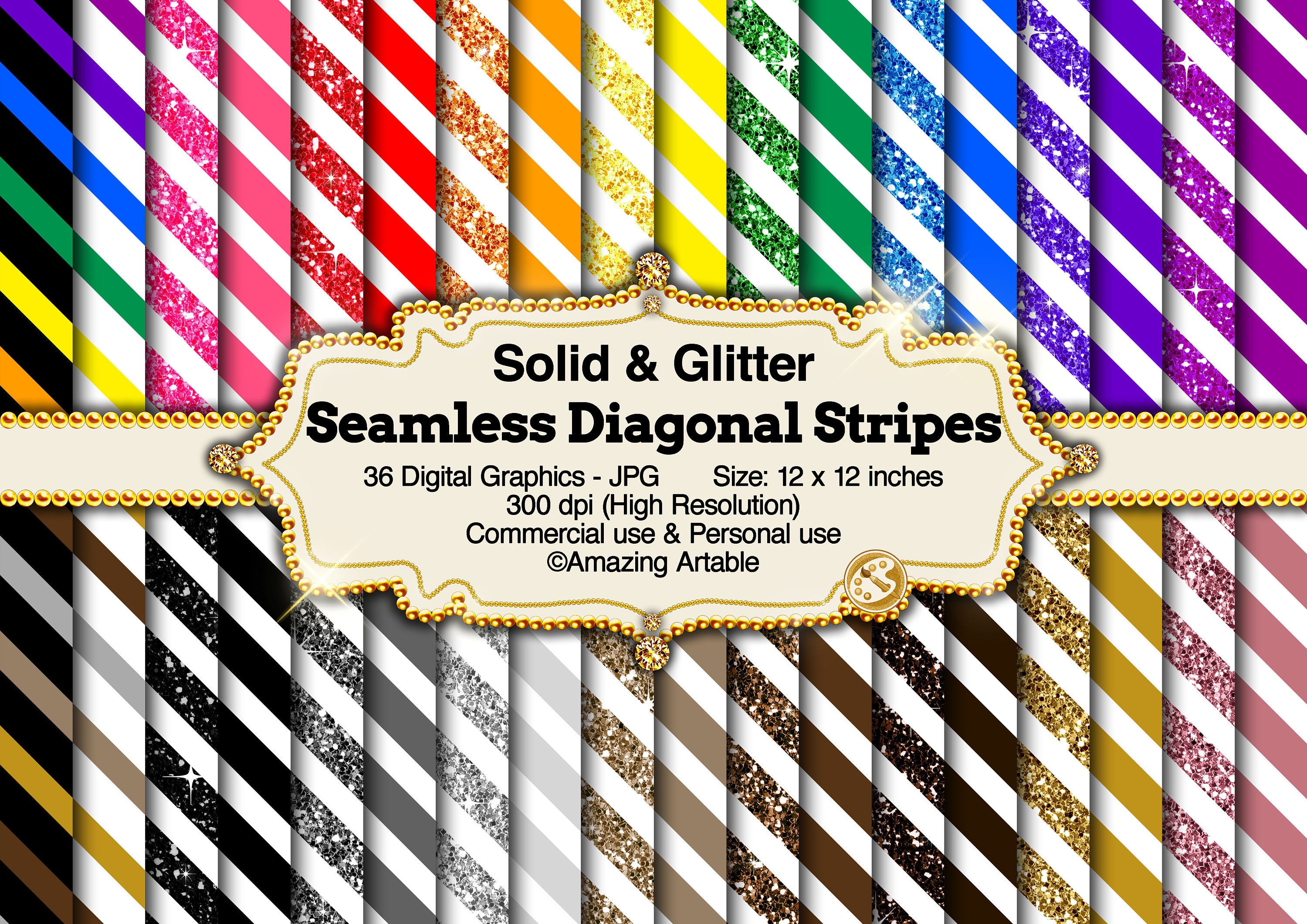 Diagonal Striped Pattern Seamless Digital Paper: rainbow diagonal stripe digital paper glitter stripe background black & white stripe paper