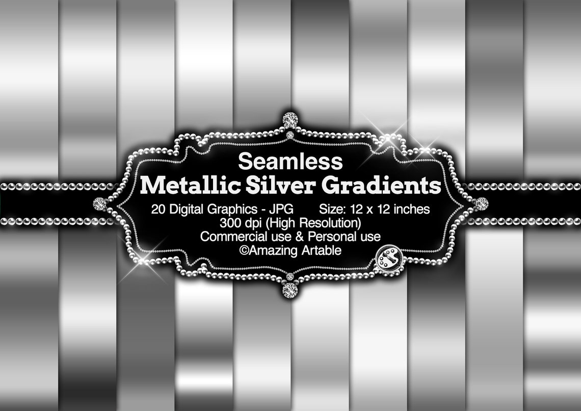Metallic Silver Gradient Seamless Digital Paper: Silver Gradient Paper ...