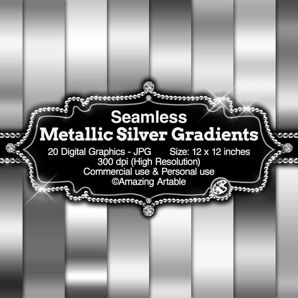 Metallic Silver Gradients Digital Paper: seamless metallic silver paper luxury silver paper grey texture silver background silver gradients