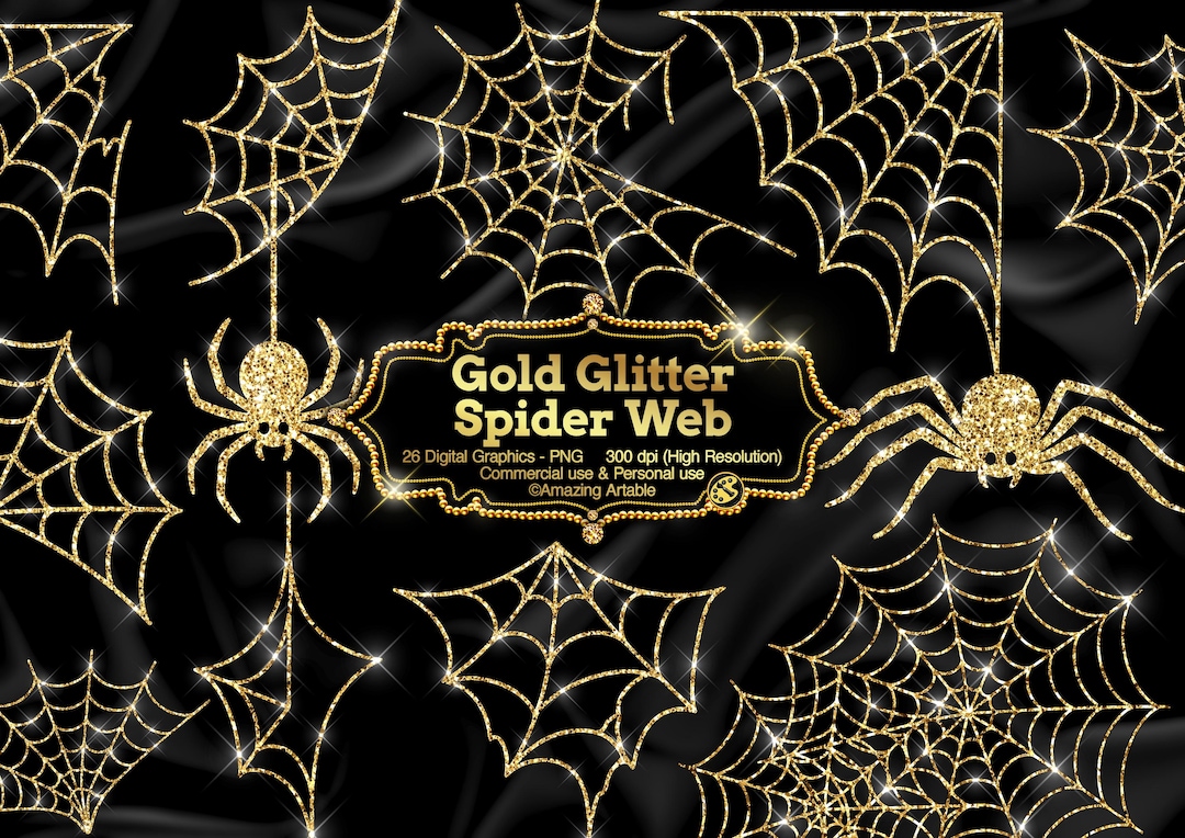 Gold Glitter Spider Web Clipart: Sparkly Spider Web Clip Art Halloween ...