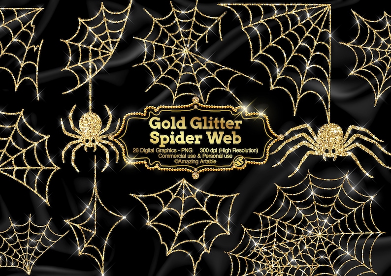 Gold Glitter Spider Web Clipart: Sparkly Spider Web Clip Art Halloween ...