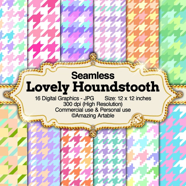 Lovely Houndstooth Seamless Digital Paper: pastel color houndstooth digital paper seamless houndstooth pattern pink blue houndstooth texture