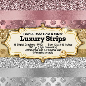 Luxury Strips Clipart: sparkling gold strip overlays luxury gold clipart silver rose gold metallic border shimmering geometric graphic png