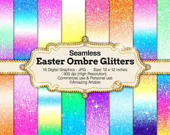 Easter Ombre Glitter Seamless Digital Paper: bright colorful glitter digital paper shimmering rainbow glitter background easter background