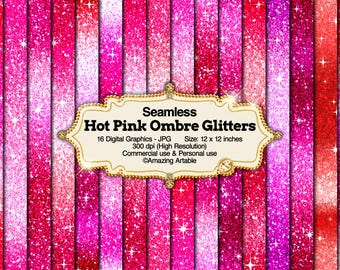 Sexy Hot Pink Ombre Glitter Seamless Digital Paper: sparkle pink glitter paper sparkle pink and red gradient paper Valentine background