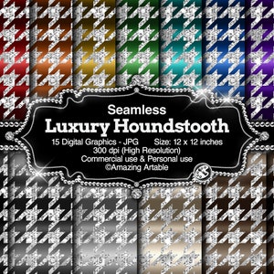 Luxury Houndstooth Seamless Digital Paper: shiny houndstooth pattern silver glitter houndstooth paper black and white houndstooth background