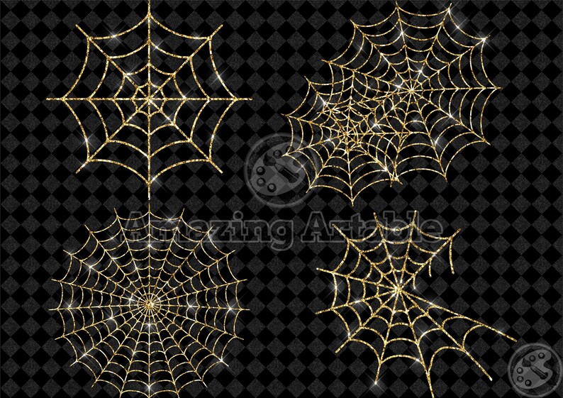 Gold Glitter Spider Web Clipart: Sparkly Spider Web Clip Art Halloween ...