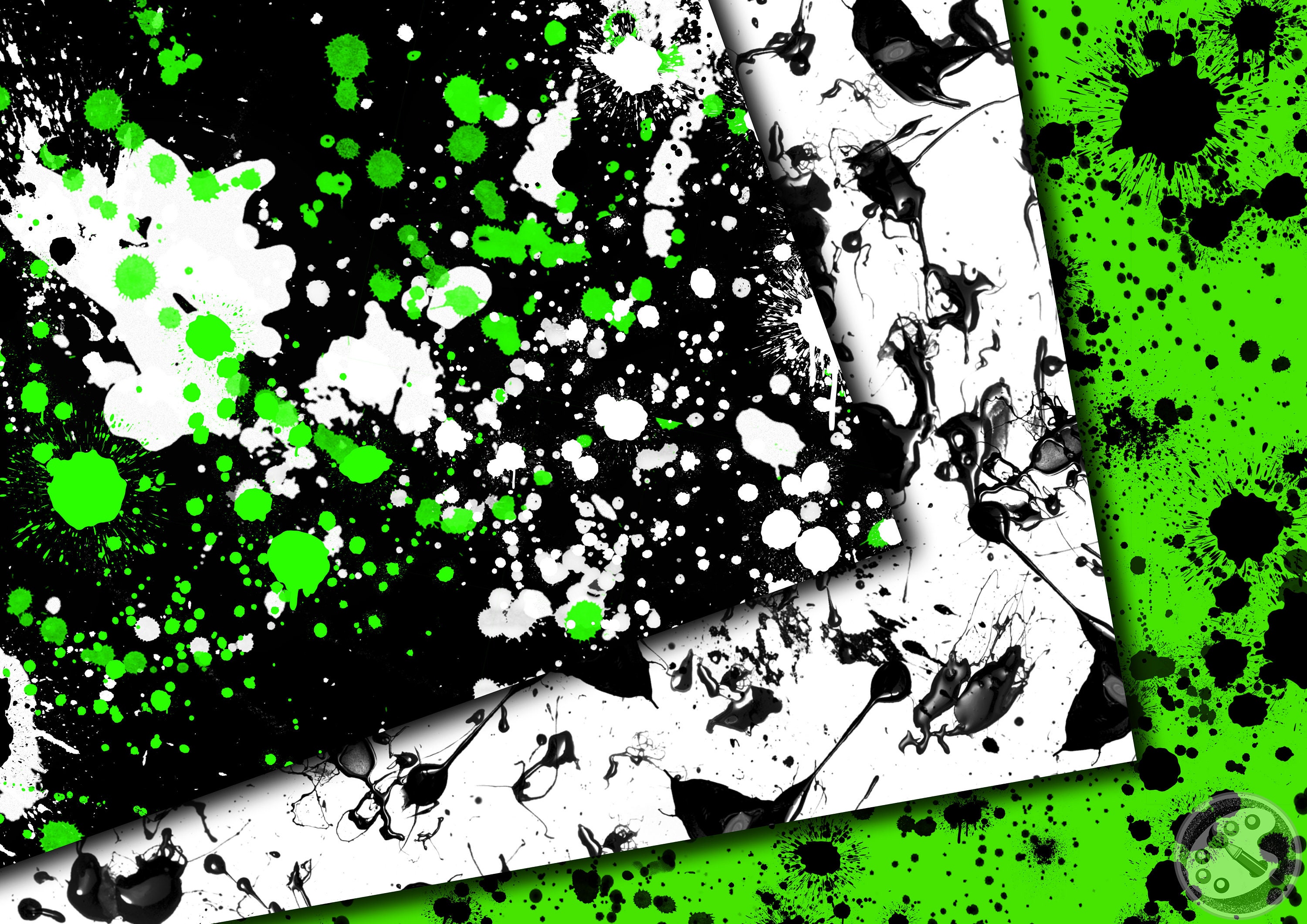 Green & Black Paint Splatter Seamless Digital Paper Neon Green