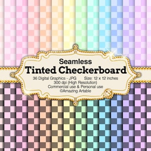 Tinted Checkerboard Seamless Digital Paper: soft pastel checkerboard digital paper cute picnic checkered paper classic checkered background