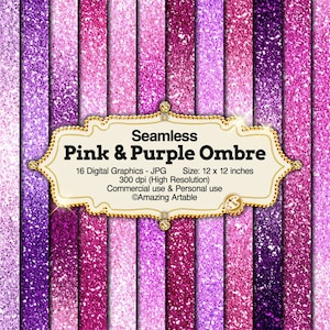 Pink & Purple Ombre Digital Paper: seamless pink glitter gradient background luxury shimmer pink and purple digital paper red pink ombre image 1