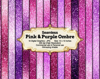 Pink & Purple Ombre Digital Paper: seamless pink glitter gradient background luxury shimmer pink and purple digital paper red pink ombre