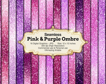 Pink & Purple Ombre Digital Paper: seamless pink glitter gradient background luxury shimmer pink and purple digital paper red pink ombre