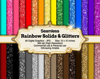 Rainbow Solids and Glitters Seamless Digital Paper: rainbow solid digital paper rainbow glitter digital paper luxury silver gold background
