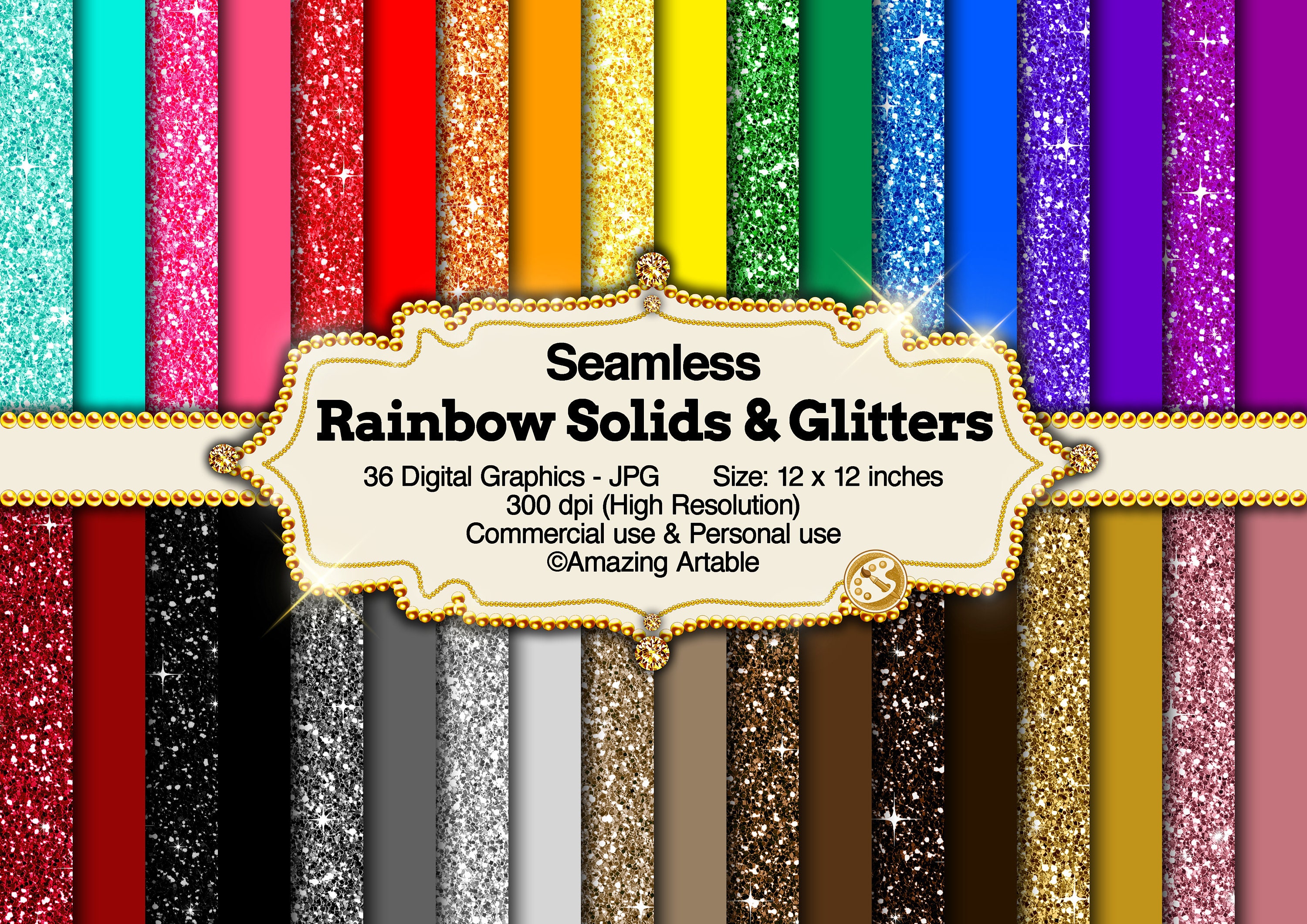 Rainbow Solids and Glitters Seamless Digital Paper: Rainbow Solid ...