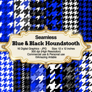 Blue & Black Houndstooth Seamless Digital Paper: luxury houndstooth pattern houndstooth digital paper black white houndstooth background