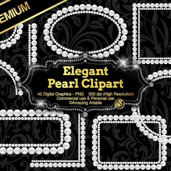 Elegant Pearl Frame Clipart: luxury pearl frame shiny pearl overlays glaring pearl diamond vintage pearl border jewel pearl corner clipart