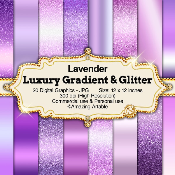 Luxury Lavender Gradient & Glitter Digital Paper: high-quality purple gradient background metallic purple ombre glitter paper pink purple