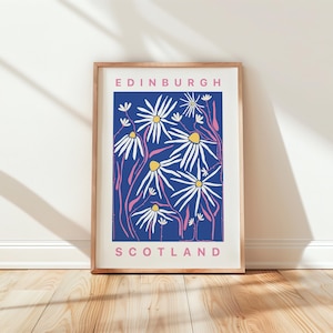 Edinburgh Wandbild, Schottland Print, abstraktes Blumenmuster, britische Stadtwandkunst, Schiff weltweit aus UK,US,Aus,EU : )