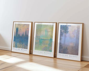 Monet print Set of 3, Morning on the Seine near Giverny, Charing Cross Bridge, House of Parliament, Ship Worldwide from UK,US,Aus,Europe : )
