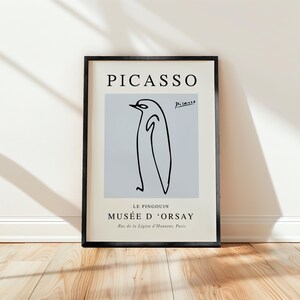 Impressão de Picasso, o pinguim, reprodução de pôster de exposição vintage, arte de linha azul inspirada em Picasso, envio para todo o mundo do Reino Unido, EUA, Austrália, UE :)