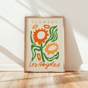 Cartaz do mercado de flores de Los Angeles, estampa floral abstrata, arte de parede de viagem pela cidade, envio para todo o mundo do Reino Unido, EUA, Austrália, UE :)