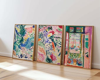 Matisse print SET of 3 full bleed, The open window, landscape at Collioure, La Japonaise, Ship Worldwide from UK,US,Aus,Europe : )