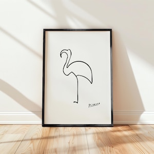 Impressão de Picasso, flamingo, desenho inspirado em Picasso em fundo preto branco, envio para todo o mundo do Reino Unido, EUA, Austrália, UE :)