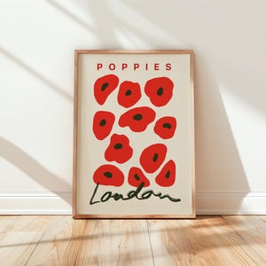Cartaz de mercado de flores, estampa floral abstrata London Poppies, arte de parede de viagem pela cidade, envio para todo o mundo do Reino Unido, EUA, Austrália, UE :)