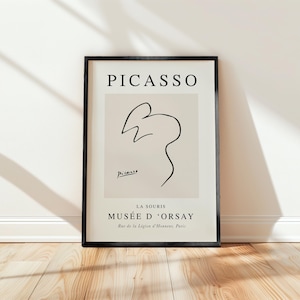 Impressão de Picasso, arte de linha de mouse, reprodução de pôster de exposição bege, envio para todo o mundo do Reino Unido, EUA, Austrália, UE :)