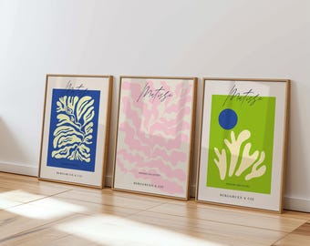 Matisse print SET of 3, Henri Matisse cutouts wall art, abstract minimalist print set, Ship Worldwide from UK,US,Aus,Europe : )