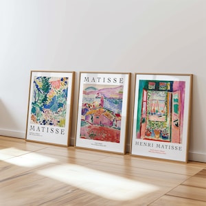 Matisse print SET of 3, The open window, landscape at Collioure, View of Collioure, Ship Worldwide from UK,US,Aus,Europe : )