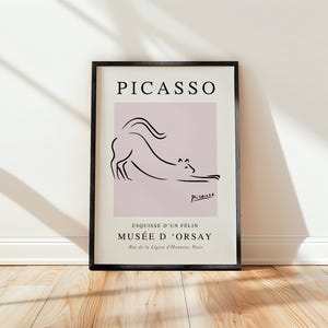 Gato estampado de Picasso, desenho inspirado em Picasso, estampa de gato rosa, envio para todo o mundo do Reino Unido, EUA, Austrália, UE :)