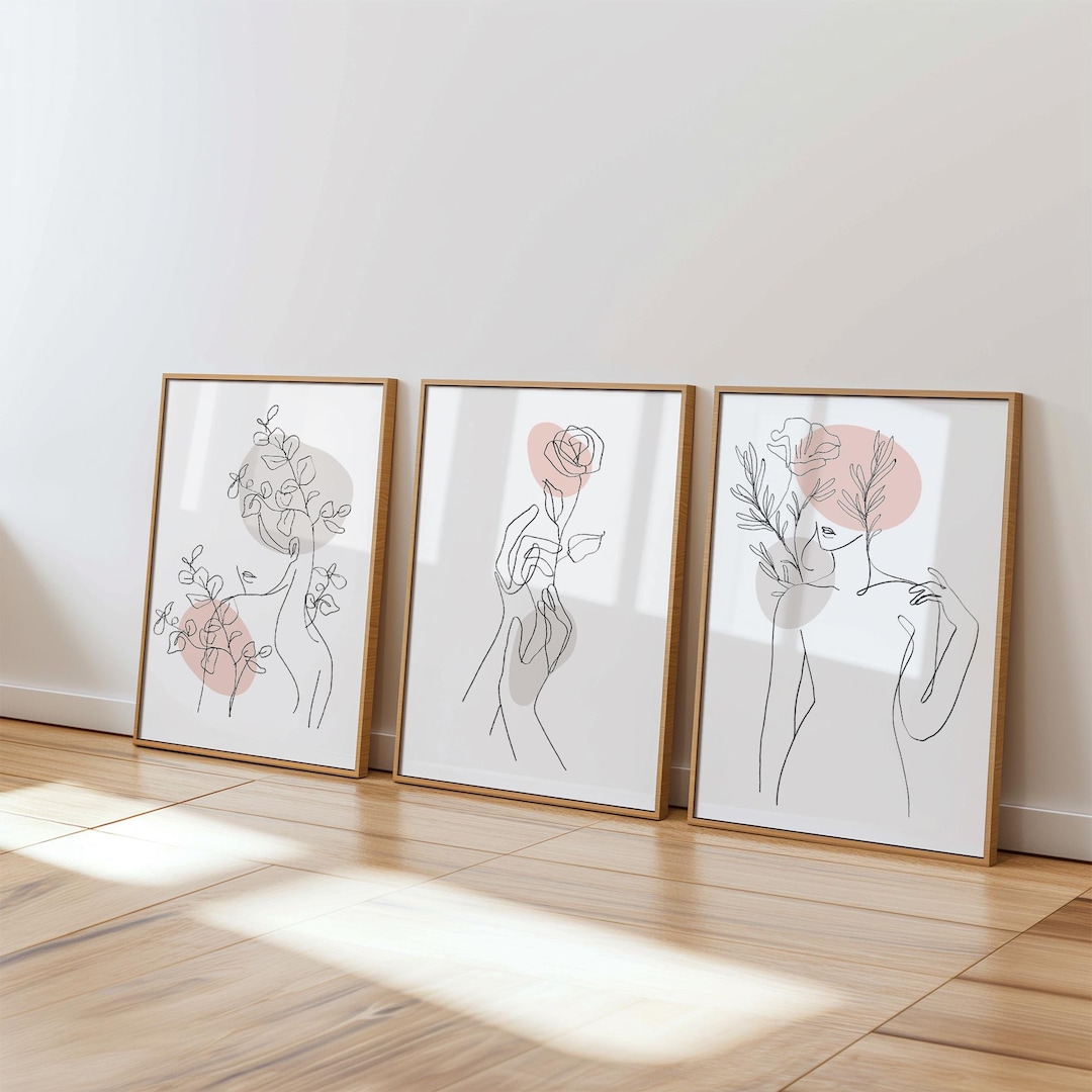 SET of 3 Line Art Prints, Women Line Art Wall Art, Abstract Minimalist ...