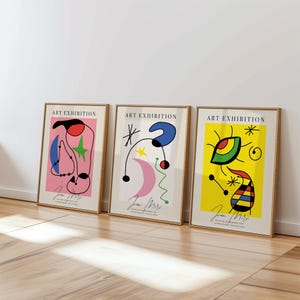 SET di 3 poster da parete di Joan Miró, ispirati a Miró, arte da parete astratta, spedizione in tutto il mondo da Regno Unito, Stati Uniti, Australia, Europa : )