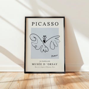 Impressão de Picasso, borboleta, pôster de exposição de borboleta azul de arte linear, envio para todo o mundo do Reino Unido, EUA, Austrália, UE :)