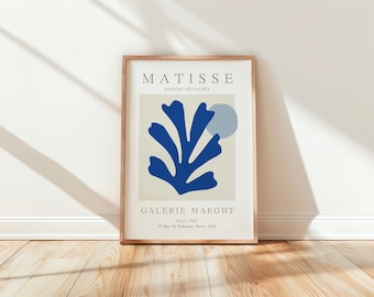 Matisse cutout print, blue wall art, abstract matisse poster, Ship Worldwide from UK,US,Aus,EU : )