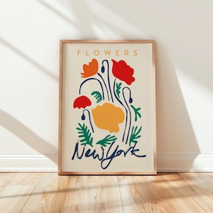 Arte murale di New York City, poster del mercato dei fiori, stampa floreale astratta, arte murale di viaggio in città, spedizione in tutto il mondo da Regno Unito, Stati Uniti, Australia, UE : )
