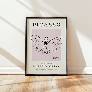 Impressão de borboleta de Picasso, desenho de linha inspirado em Picasso, impressão de borboleta rosa, pôster de exposição, envio para todo o mundo do Reino Unido, EUA, Austrália, UE :)