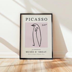 Impressão de Picasso, arte de linha de pinguim, reprodução de pôster de exposição vintage, desenho de linha inspirado em Picasso, envio para todo o mundo do Reino Unido, EUA, Austrália, UE :)
