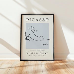 Impresión de Picasso, Gato, reproducción de cartel de exposición, arte lineal de Picasso azul, envío a todo el mundo desde Reino Unido, EE. UU., Australia, UE :)