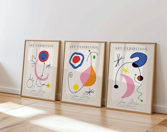 Joan Miro wall art SET of 3, Miro inspired posters, abstract Wall Art, Ship Worldwide from UK,US,Aus,Europe : )