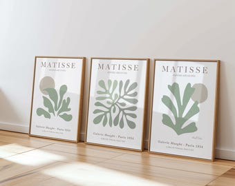 Matisse print SET of 3, Sage green Matisse posters, abstract Wall Art, Ship Worldwide from UK,US,Aus,Europe : )