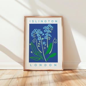 Impressão de Islington, arte de parede de flores de Londres, arte de parede de cidade britânica, envio para todo o mundo do Reino Unido, EUA, Austrália, UE :)