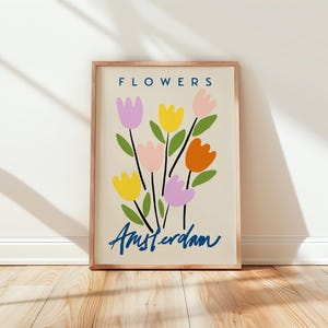Cartaz de mercado de flores, estampa floral abstrata de Amsterdã, arte de parede de viagem pela cidade, envio para todo o mundo do Reino Unido, EUA, Austrália, UE :)