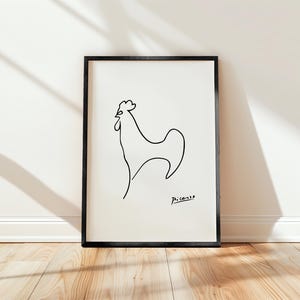 Estampe de Picasso - Coq, dessin au trait sur une affiche de l'exposition de coq sur fond noir blanc, expédié dans le monde entier depuis le Royaume-Uni, les États-Unis, l'Australie et l'UE :)