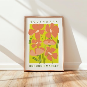 London Blumenmarkt Druck, Borough Market Druck, britische Stadtwandkunst, Schiff weltweit von Großbritannien, aus den USA, aus, EU